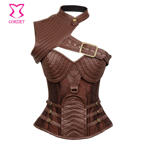 Brown or black Leather Armor Steampunk Corset larger sizes available