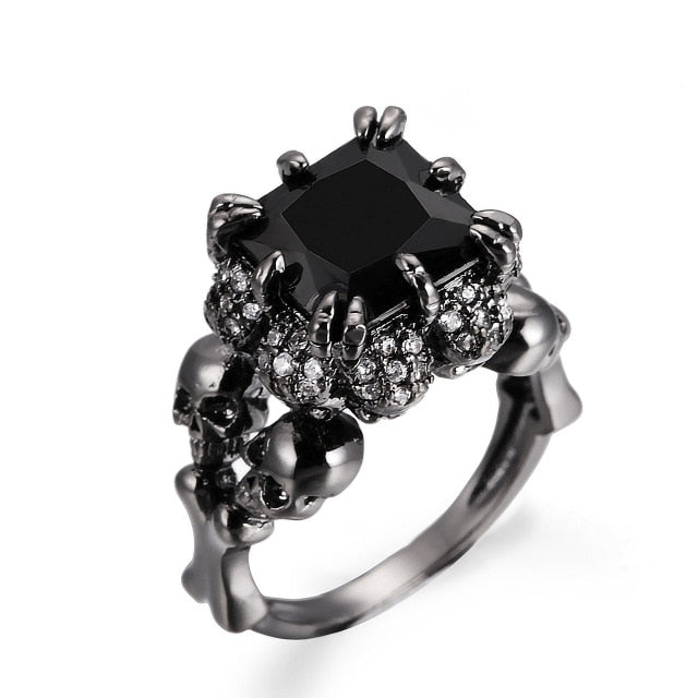 Skull Ring, Black or clear Zircon, multiple colored stones and rings