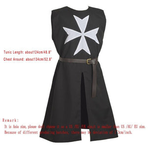 Medieval Halloween Costume Men Vintage Unisex Black Knights Hospitaller Crusader Cloak LARP Tunic Cross Cape Cosplay